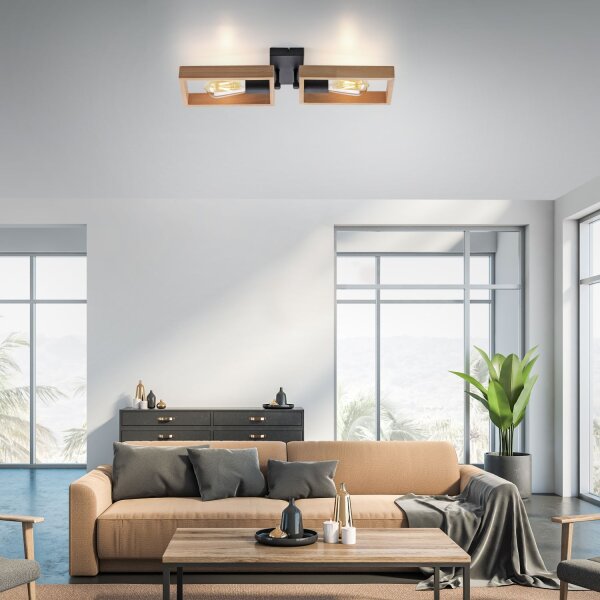 Natürliche Deckenlampe Retro Holz Metall L:57 cm E27