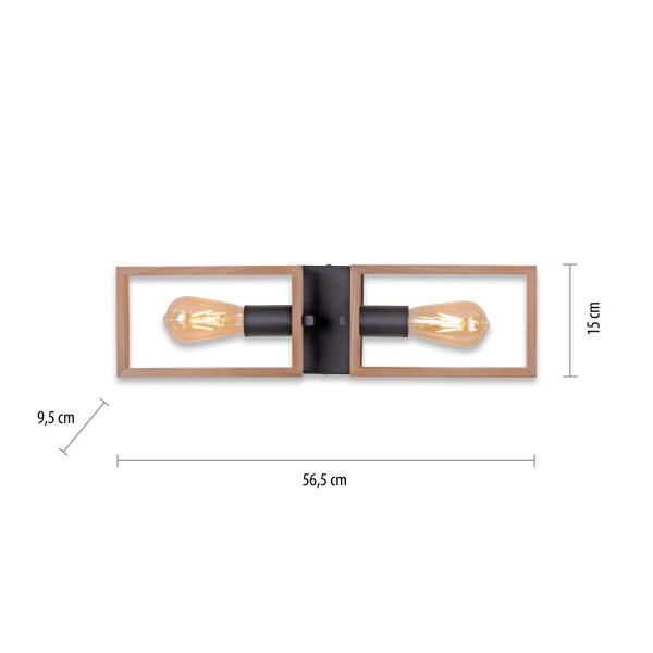 Natürliche Deckenlampe Retro Holz Metall L:57 cm E27