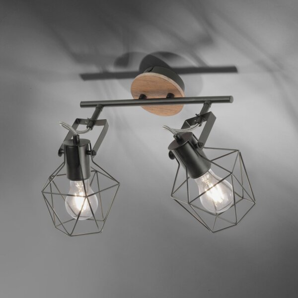 Spot de plafond flexible bois métal noir E27 Vintage