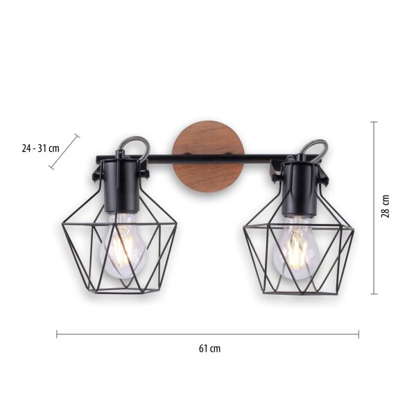 Spot de plafond flexible bois métal noir E27 Vintage