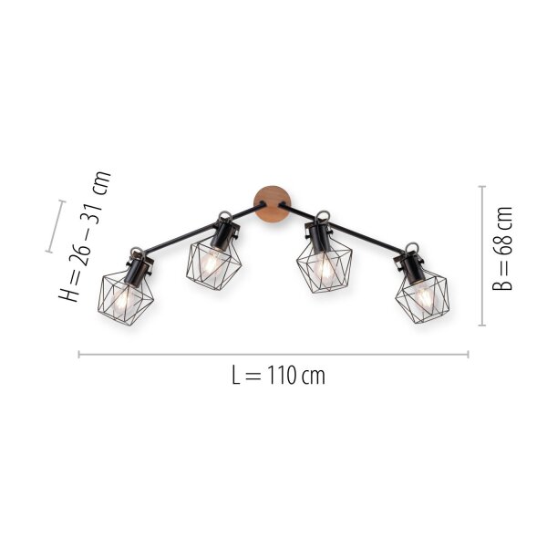 Spot mobile de plafond bois métal 110 cm E27 Vintage