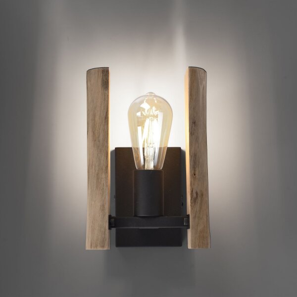 Wohnliche Wandlampe Vintage Holz Metall E27 H:25 cm