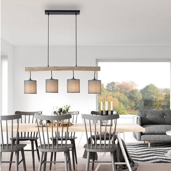 Lampe à suspendre pauvre en fleurs, poutre en bois, tissu 82,5 cm de long