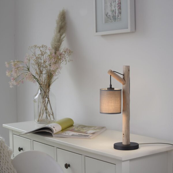 Gemütliche Tischleuchte Stoffschirm Holz H:52,5 cm