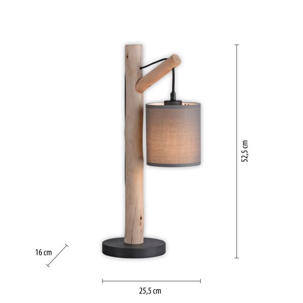 Gemütliche Tischleuchte Stoffschirm Holz H:52,5 cm