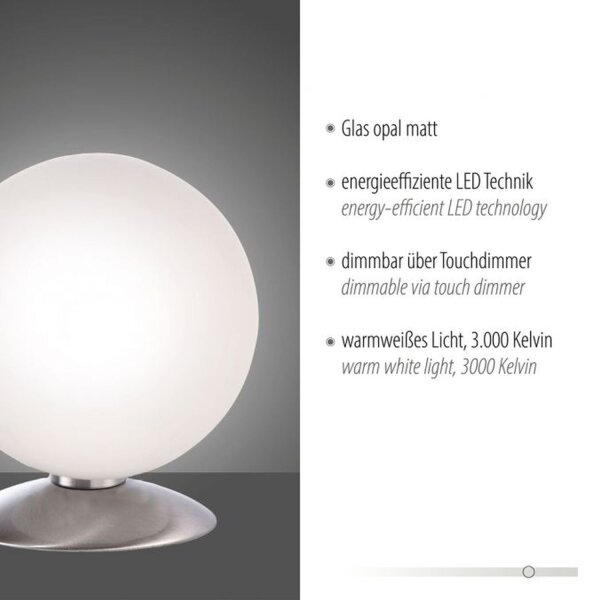 LED Tischleuchte in Stahl Glaskugel 3 W 3000 K dimmbar