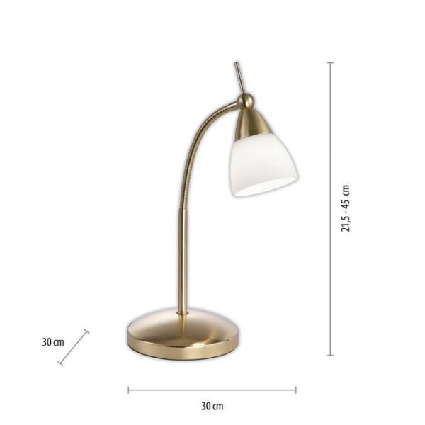 Flexible LED Tischlampe in Messing Glas 3 W dimmbar