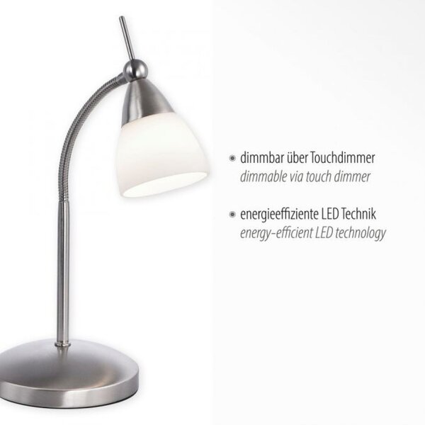 Lampe de table LED flexible en acier verre 3000 K dimmable