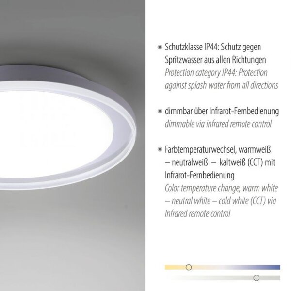 Plafonnier LED à faible éblouissement IP44 28 W L:45 cm en chrome