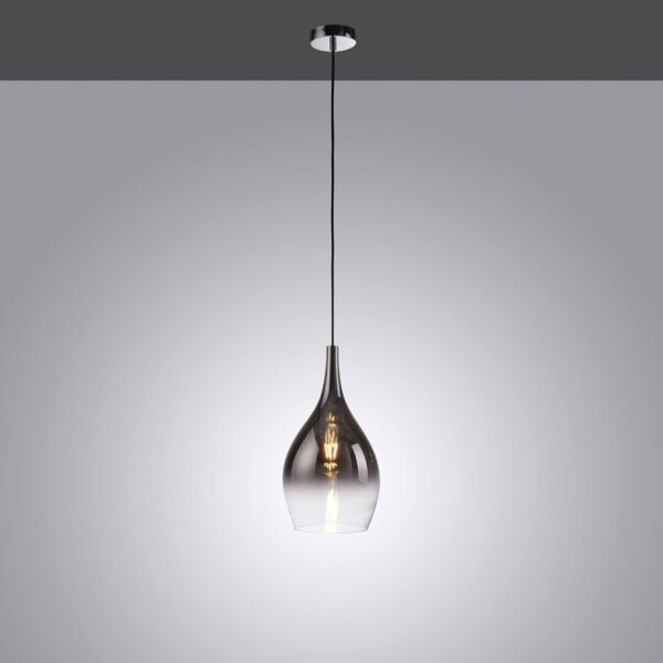 Suspension élégante verre chrome anthracite E27 Ø20 cm