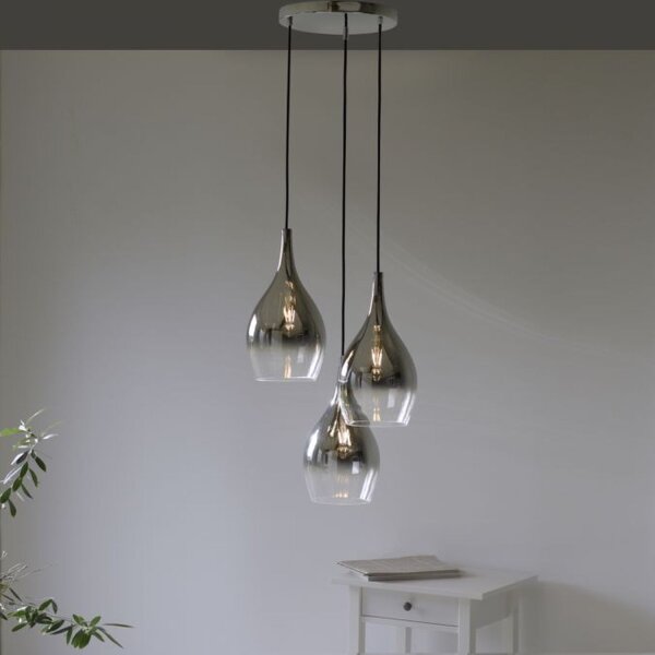 Suspension élégante verre chrome anthracite E27 3-flmg