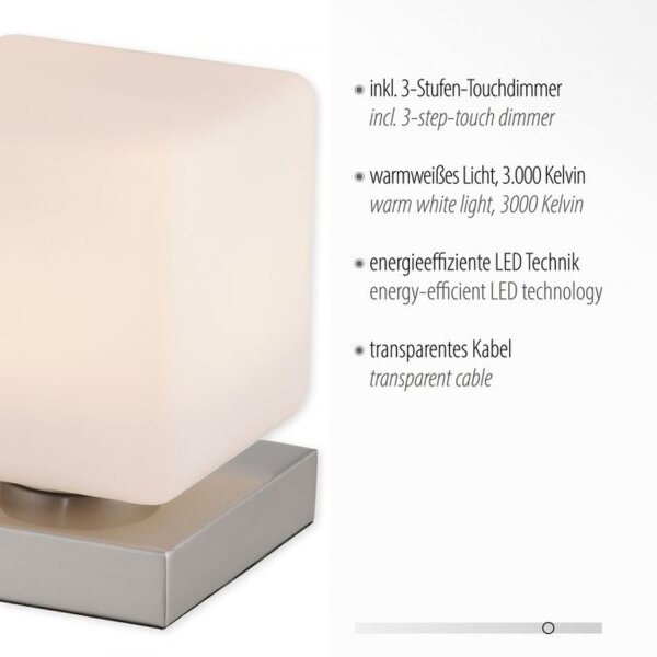 Lampe de table LED verre 16 cm 5 W 580 lm dimmable en acier