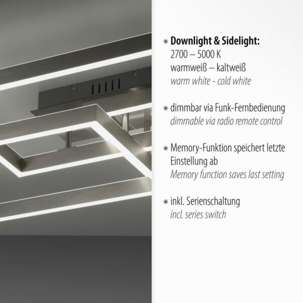 Lampe de plafonnier LED argent Télécommande 82 cm 45 W dimmable