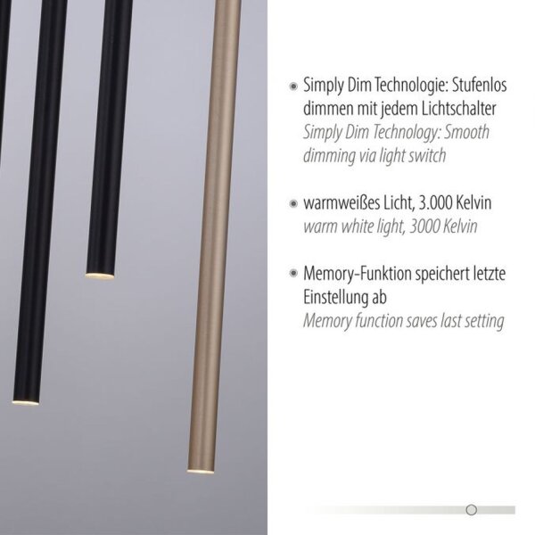 LED Pendelleuchte Schwarz Messing Metall dimmbar