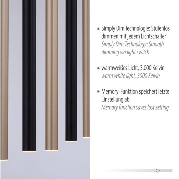 Lange LED Hängelampe Metall dimmbar Schwarz Messing