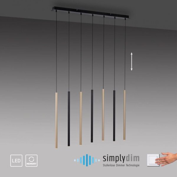 Lange LED Hängelampe Metall dimmbar Schwarz Messing