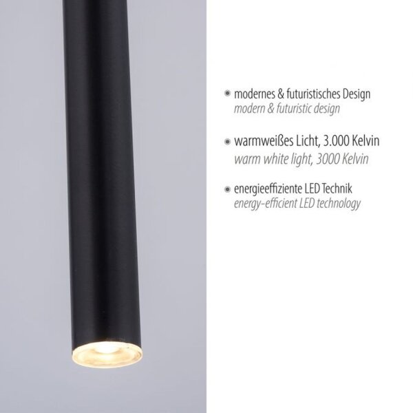 Suspension LED Noir Métal Ø2,5 cm ronde intensité lumineuse variable
