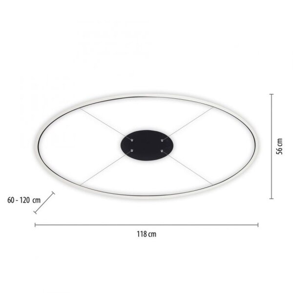 Suspension LED Anthracite ovale 3000 K 118 cm intensité lumineuse variable