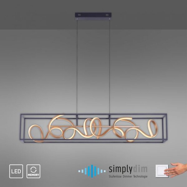 LED Hängelampe Schwarz Gold Metall L:110 cm dimmbar