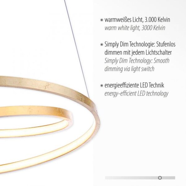 LED Pendelleuchte in Blattgold B:55 cm 4000 lm dimmbar