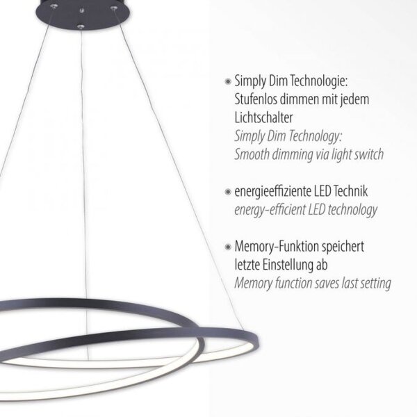 LED Pendelleuchte Schwarz B:55 cm 4000 lm dimmbar