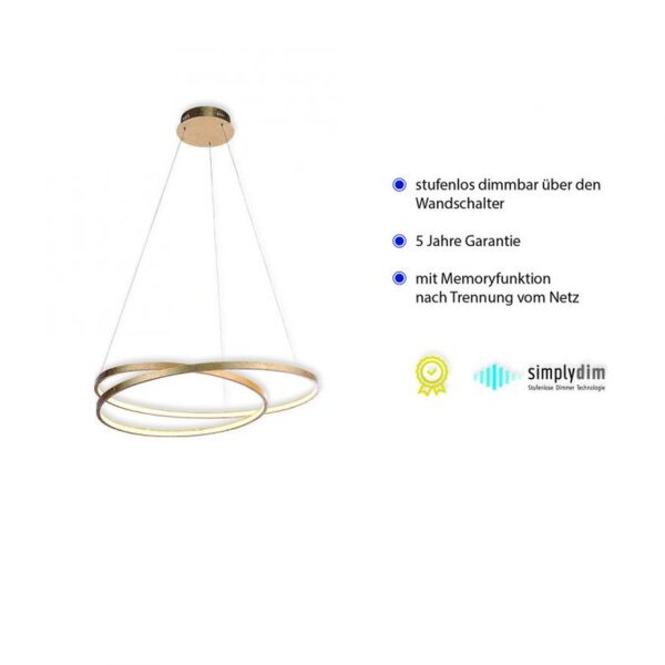Suspension LED en feuille dor L:72 cm 3000 K dimmable