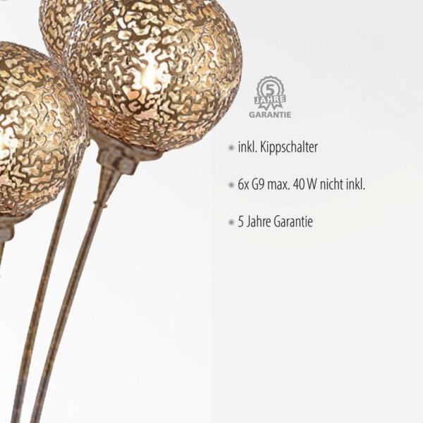 Stehlampe groß Metall Rostbraun Gold 181,2 cm G9 6-flmg