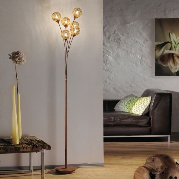 Stehlampe groß Metall Rostbraun Gold 181,2 cm G9 6-flmg