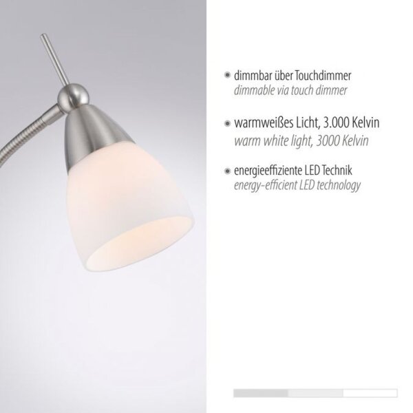 Verstellbare Stehleuchte in Silber Dimmer Glas 163 cm