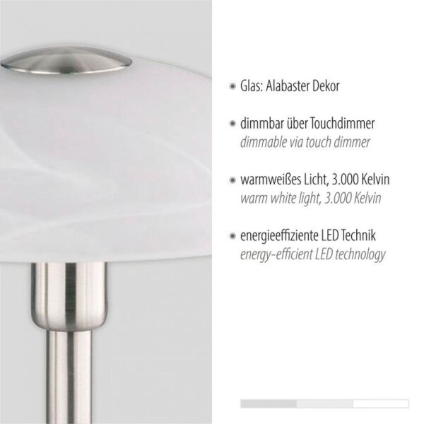 LED Tischleuchte dimmbar in Silber Alabasterglas 28 cm