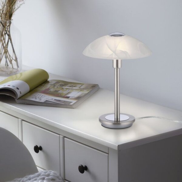 LED Tischleuchte dimmbar in Silber Alabasterglas 28 cm