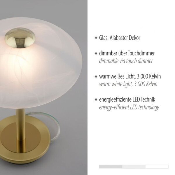 LED Tischleuchte dimmbar in Messing Alabasterglas 3 W