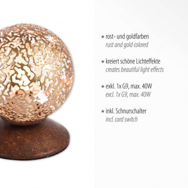 Landhaus Tischlampe Metall Rostbraun Gold 12,5 cm G9