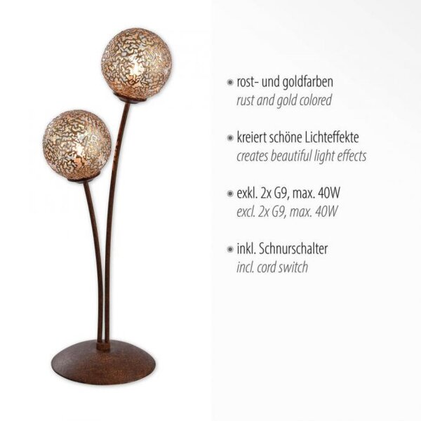 Rustikale Tischlampe Metall Rostbraun Gold 52 cm 2-flmg
