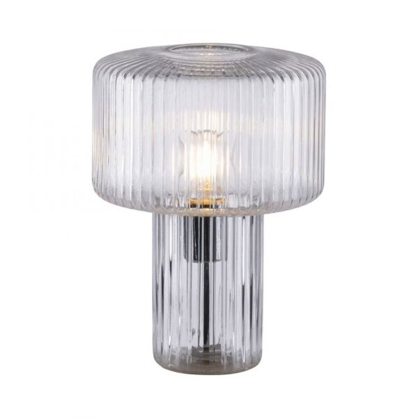 Dekorative Tischleuchte Riffelglas E27 35 cm Pilz rund