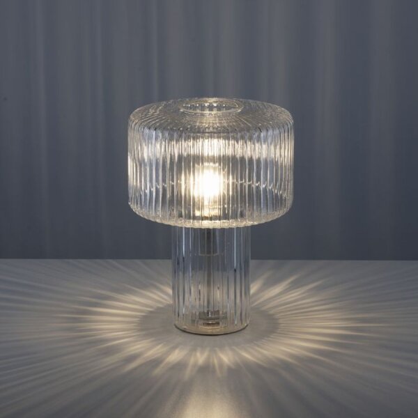 Dekorative Tischleuchte Riffelglas E27 35 cm Pilz rund
