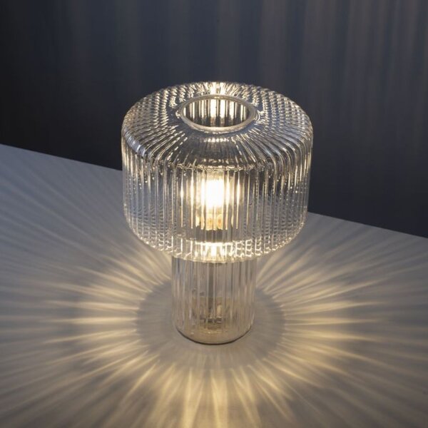 Dekorative Tischleuchte Riffelglas E27 35 cm Pilz rund