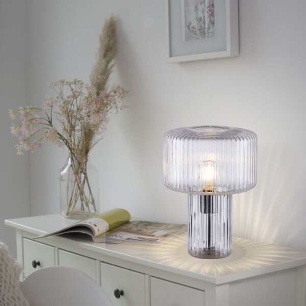 Dekorative Tischleuchte Riffelglas E27 35 cm Pilz rund