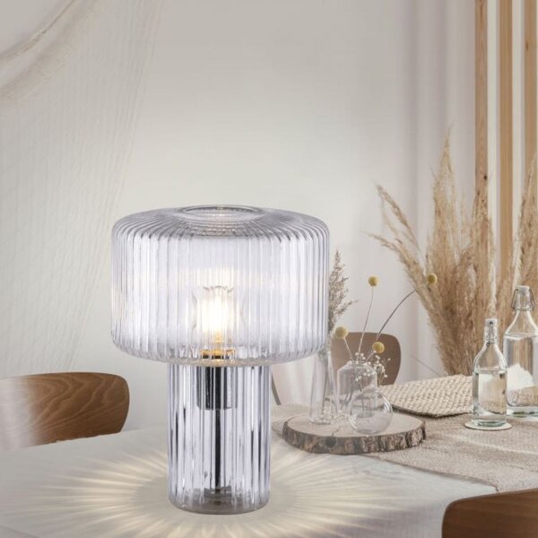 Dekorative Tischleuchte Riffelglas E27 35 cm Pilz rund