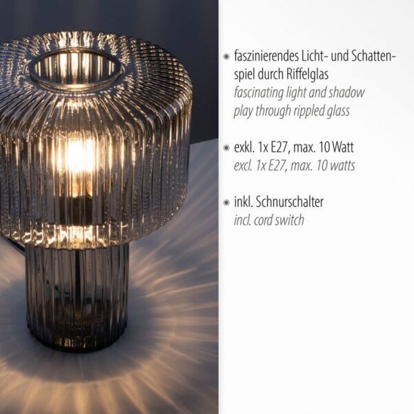 Lampe de table décorative verre fumé E27 35 cm champignon rétro