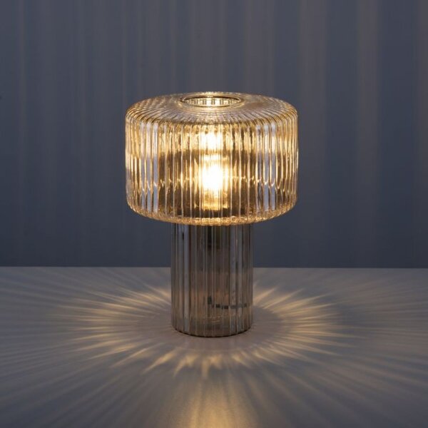Tischleuchte Glas in Bernstein E27 35 cm Pilz Retro