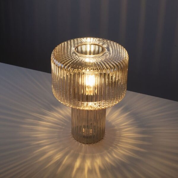 Tischleuchte Glas in Bernstein E27 35 cm Pilz Retro
