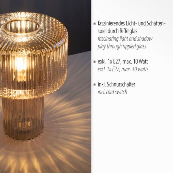 Tischleuchte Glas in Bernstein E27 35 cm Pilz Retro