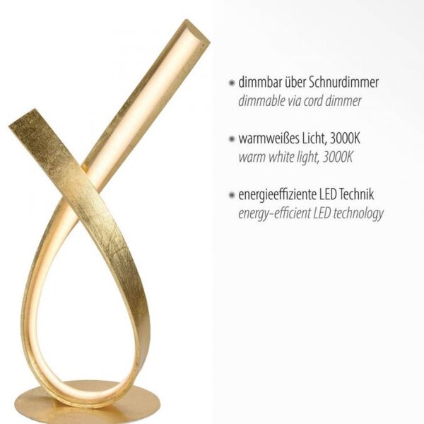 Elégante lampe de table LED en feuille dor 38,5 cm à intensité variable