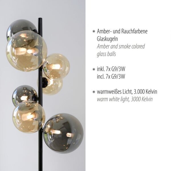 Lampadaire gris fumée ambre verre 155 cm G9 2100 lm