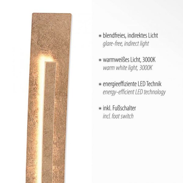 Elegante LED Stehlampe warmweiß 141 cm in Blattgold