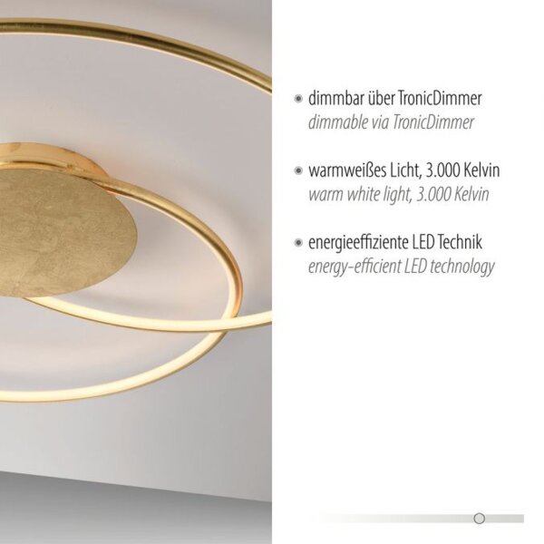 LED Deckenleuchte Leuchtringe Metall in Gold L:70 cm