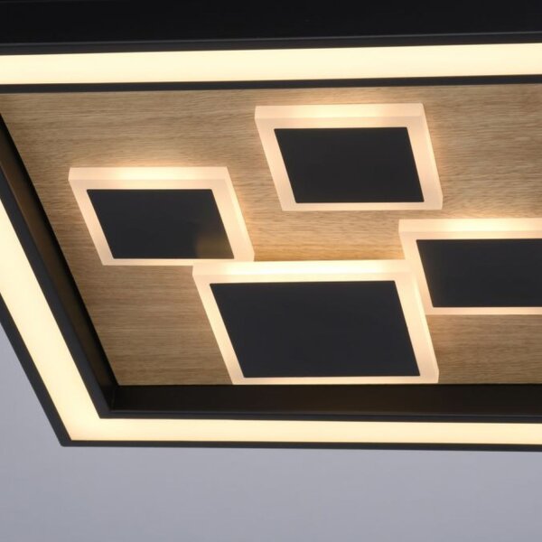 LED Deckenleuchte Holz Schwarz Serienschalter L:48 cm
