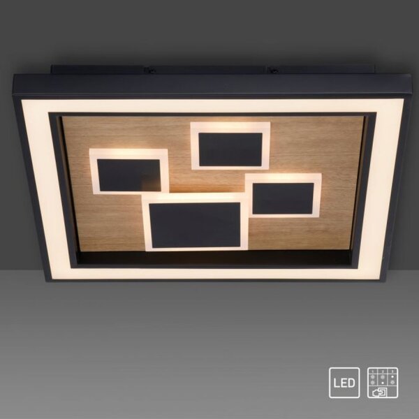 LED Deckenleuchte Holz Schwarz Serienschalter L:48 cm