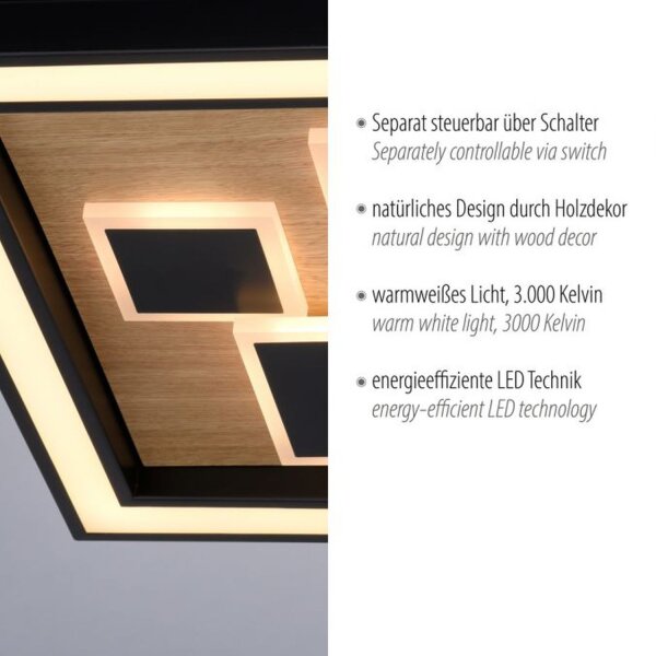 LED Deckenleuchte Holz Schwarz Serienschalter L:48 cm